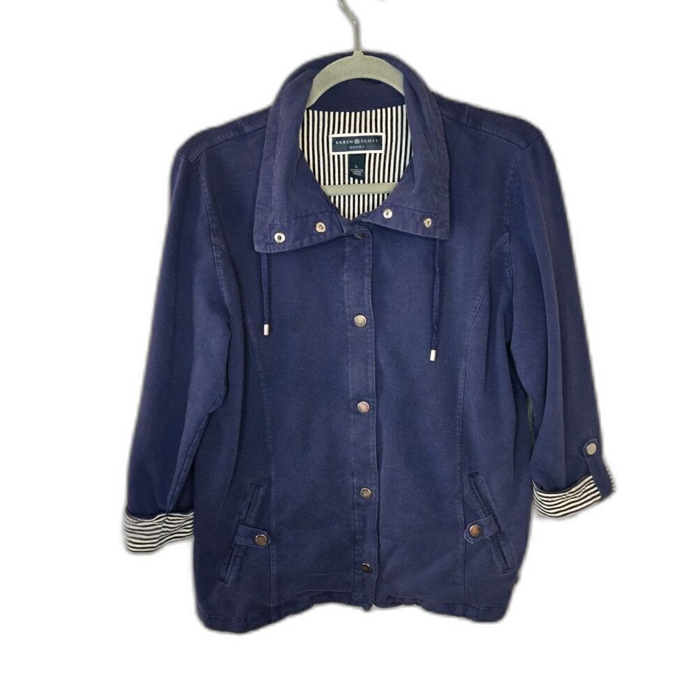 Karen Scott Sport Women's Navy Blue Button Up Jacket Size Large